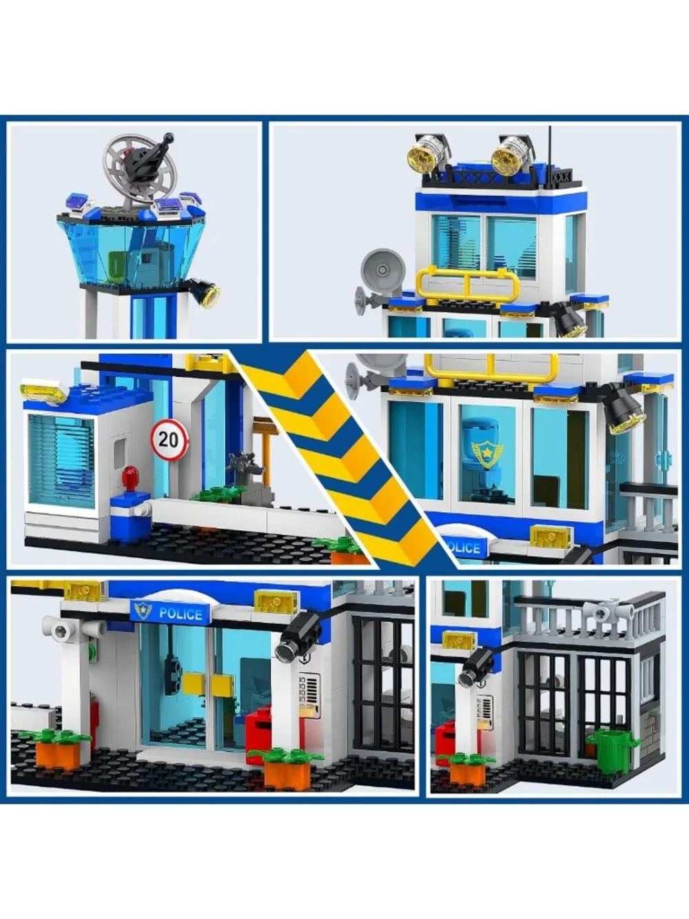 City Police Station Building Block Set with Lights, 634 PCS, Helicopter & Cars